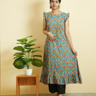 Ladies Kurta Online in USA |Hand Block Printed Cotton Kurta set - Aline