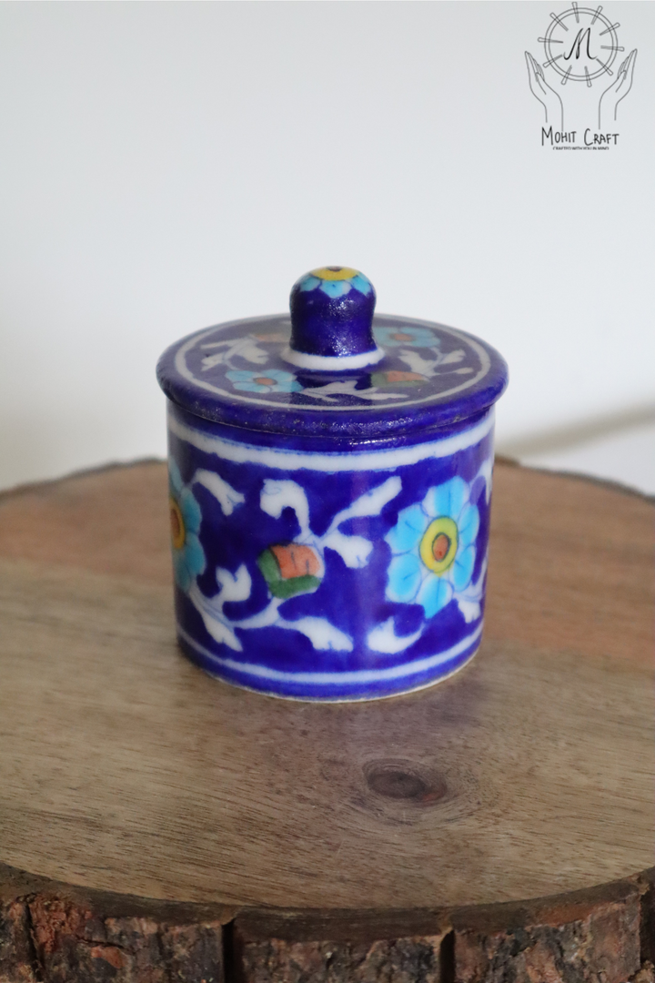 Ceramic Floral Handcrafted Round Box with Lid |Traditional Home Decor in USA